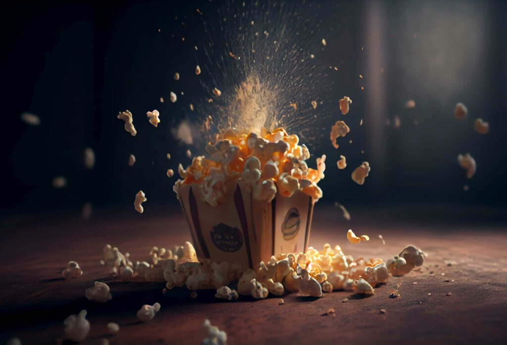popcorn box with popcorn popping out