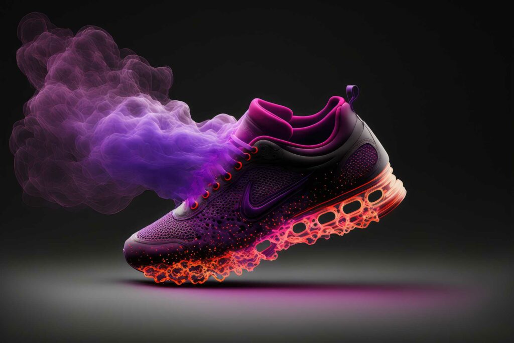 training shoe with purple haze product photography shot